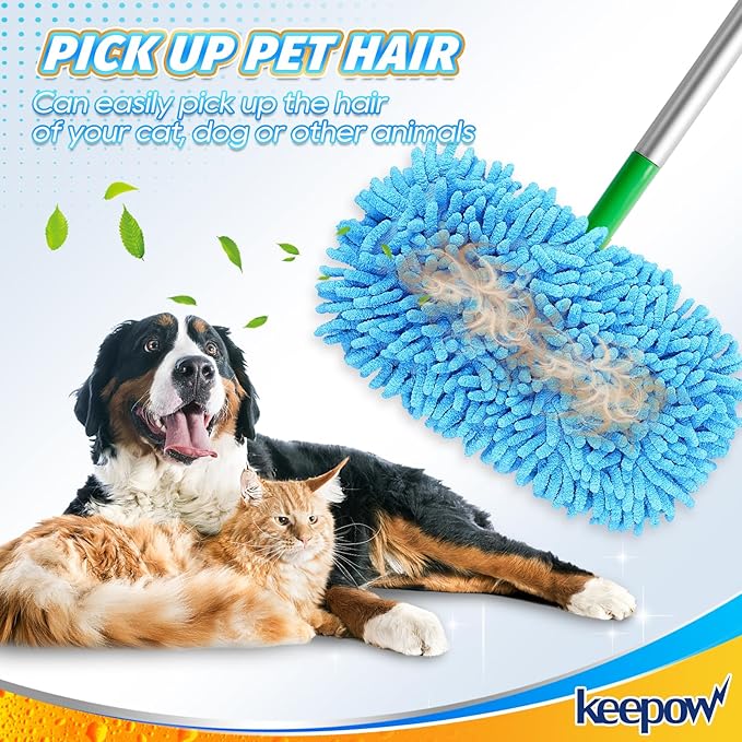 KEEPOW Reusable Microfiber Mop Pads Compatible with Swiffer Sweeper & Mop Deluxe 2-in-1, Wet & Dry Mopping Cloths for All Floors, Compatible with Swiffer Dry Sweeping Cloths for Cleaning (2 Pack)