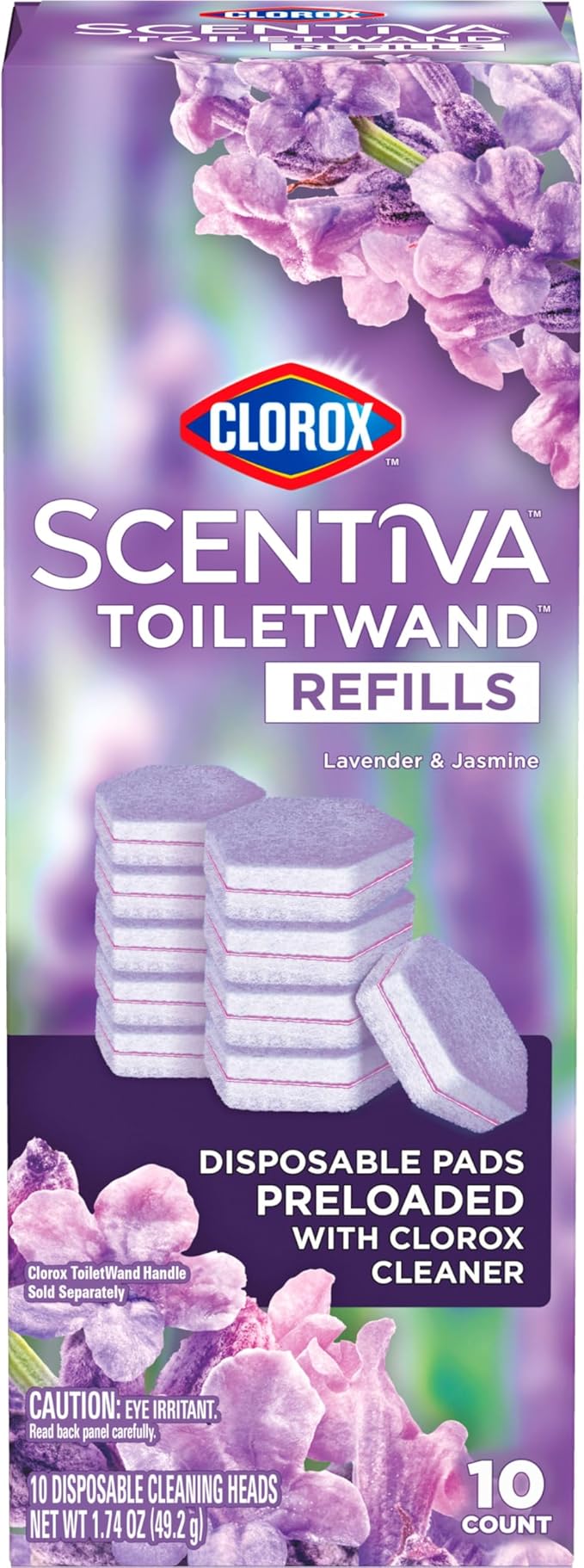 CLOROX Scentiva ToiletWand Toilet Cleaner Refills, Toilet brush, Lavender and Jasmine, 10 Count