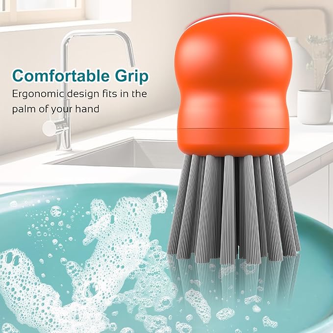 Mini Dish Brush for Cleaning Chicken Shredder, Palm Brush Dish Scrubber with Ergonomic Grip, Kitchen Brush for Washing Dishes, Pans, Pots, Sink, 1 Pack (Orange)