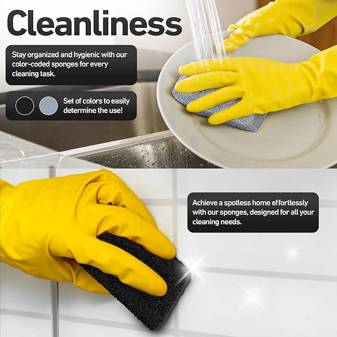Casanero 6-Pack Silicone Kitchen Scrubbing Sponges, Heavy-Duty, Non-Scratch Kitchen Sponges | Reusable, Odor-Free, Multipurpose Cleaning for Kitchen, Bathroom, Dishes, Non-Stick Cookware, Countertops
