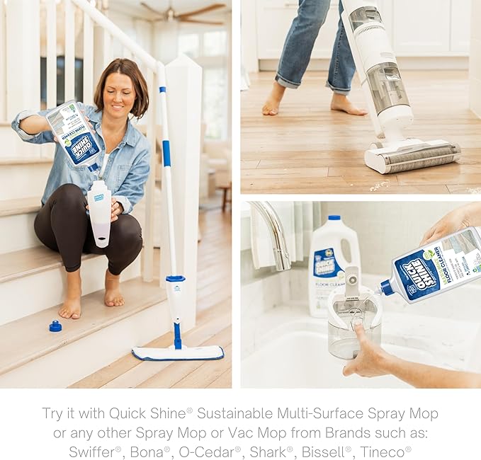 Quick Shine Multi Surface Floor Cleaner 64oz, Ready to Use-Streak Free-No Rinse, Use on Hardwood, Laminate, Luxury Vinyl Plank & Stone, Use in Spray Mops & Vac Mops, Safer Choice Cleaner