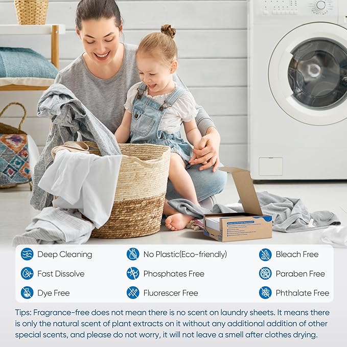Fragrance Free Laundry Detergent Sheets Travel Eco-friendly 300 Loads Fisroa Clothes Washing Detergent Sheets Plastic-Free Washer Strips, Unscented Liquidless Laundry Strips Tablet