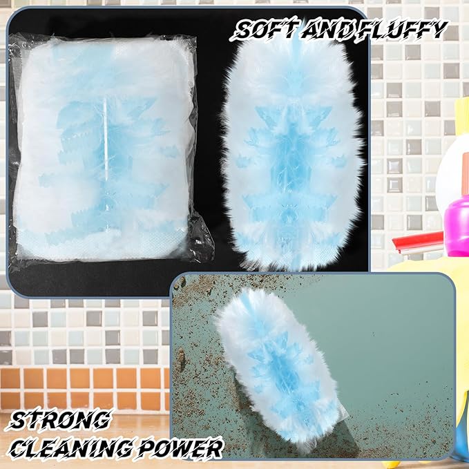 Vesici 400 Pcs Duster Refills Compatible with Swiffer Dusters Bulk Disposable Replacement Thickened with 1 Handle Heavy Duty for Cleaning, Office (Blue)