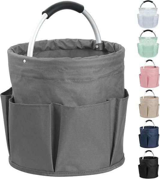 17L Collapsible Cleaning Caddy with Handle, Foldable Cleaning Supply Caddy, Bucket Tool Organizer in 600D Oxford Fabric, Multifunctional Storage Basket for Cleaning, Traveling, Dark Gray