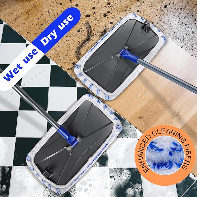 MASTERTOP Microfibre Flat Mop, Extended Wet Dry Large Floor Mop with 5 Reusable Pads & Telescopic Handle, Dust Mops for Laminate Wooden Hard Floor Vinyl Tile Floors Cleaning - Send 1 Cleaning Scraper
