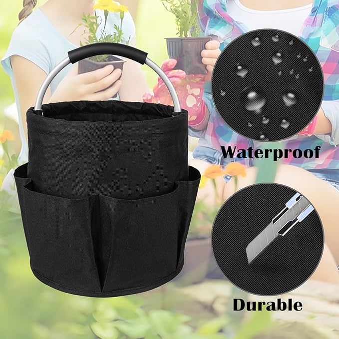 17L Cleaning Caddy with Handle, Garden Tool Organizers Bag, Cleaning Bucket Organiser, Foldable Gardening Bags Multi Pocket, Black