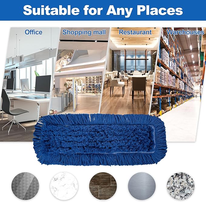 4 Pack - 24-Inch Washable Dust Mop Heads – Full Cloth, Extra Durable, Easy Button - No Clinging to Hair or Fur, Easy to Use Replacement for Commercial and Home Cleaning - iDeaology