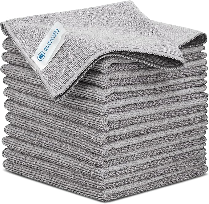 Microfiber Wholesale 12x12 Inch Pro Multi-Surface Microfiber Cleaning Cloths | Premium Towels for Cleaning Glass, Kitchens, Bathrooms, Automotive | Gray - (Pack of 12)