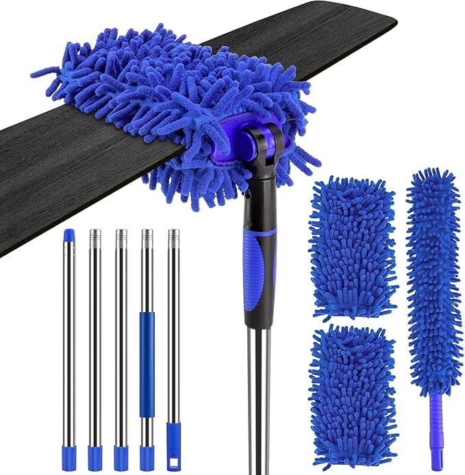 Ceiling Fan Cleaner Duster with 80" Extension Pole, Flexible and Washable Chenille Fan Duster for High Ceiling Fan Blades Light Fixtures Furnitures