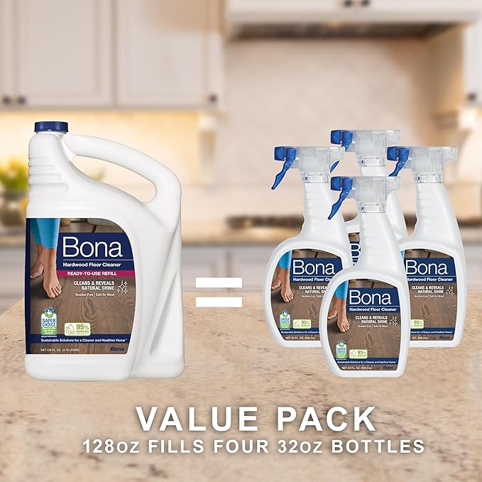 Bona Hardwood Floor Cleaner Refill - 128 fl oz - Unscented - Refill for Bona Spray Mops and Spray Bottles - Residue-Free Floor Cleaning Solution for Wood Floors