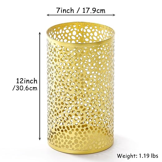 Metal Gold Trash Can, Modern Gold Garbage Can for Office, Cylindrical Metal Waste Basket for Bathroom Bedroom, 7" D x 12" H