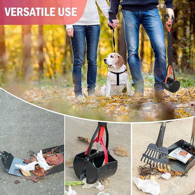 Pooper Scooper Set,Dog Poop Tray and Rake Set for Large & Small Dogs Dog Pooper Scooper 15 Litre Step Dog Poop Trash Can Outside W/Removable Inner Bucket with 20 Waste Bags