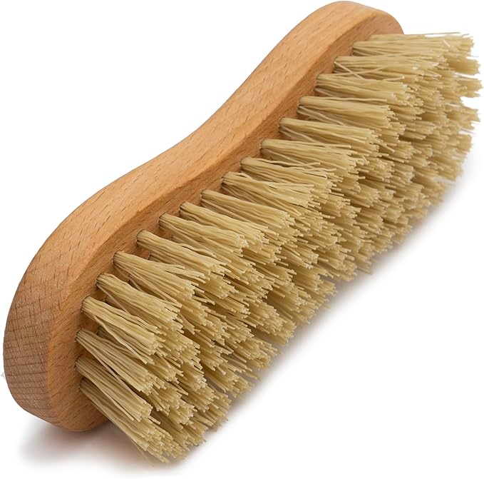 KONEX Nylon Fiber Economy Utility Cleaning Hand Brush | Heavy Duty Hand-Held Scrub Brush Stiff Bristles | Wooden Body, Ideal Scrub Brushes for Cleaning (Peanut Shaped)