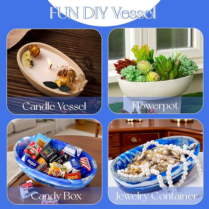 Resin Molds 2 Pack Boat Tray Silicone Mold for Epoxy Resin Casting 6 Inch Oval Candle Vessel Storage Bowl Flowerpot Concrete Cement Mould DIY Jewelry Trinket Container Crafts Plaster Moulds Home Decor