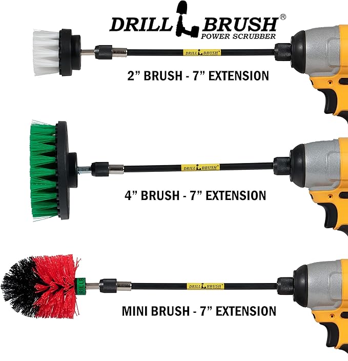 Ultimate Drillbrush Variety Kit with Long Reach Extension - Power Scrubber - Glass Cleaner - Bathroom Accessories - Shower Cleaner - Kitchen Accessories - Deck Brush – Grout Cleaner - Garden Statues