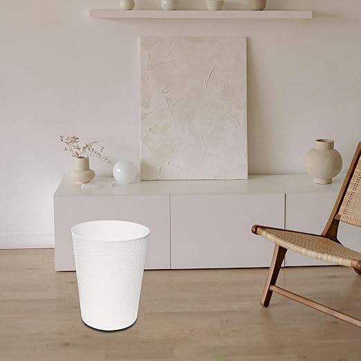1.8 Gallons Small Trash Can, Decorative Wastebasket, Modern Leaf Pattern Design, Polypropylene Trash Can for Bathroom, Bedroom, Office (2, White)