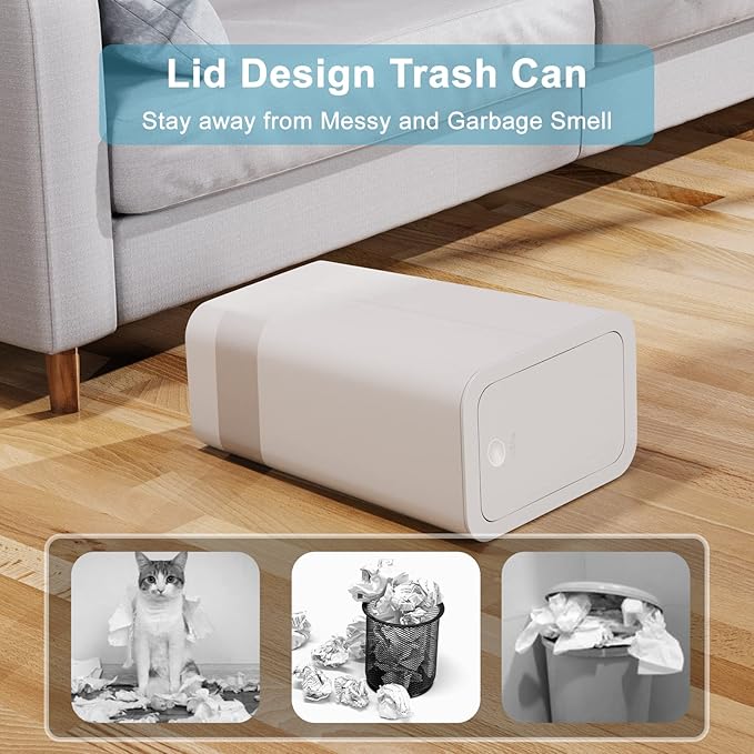 N. NETDOT 3 Pack 10L / 2.6 Gallon Small Trash Can with Lid, Bathroom Garbage Can with Pop-Up Lid, Waste Basket for Bathroom, Kitchen, Bedroom, Powder Room, Craft Room, Office, College (Off White)