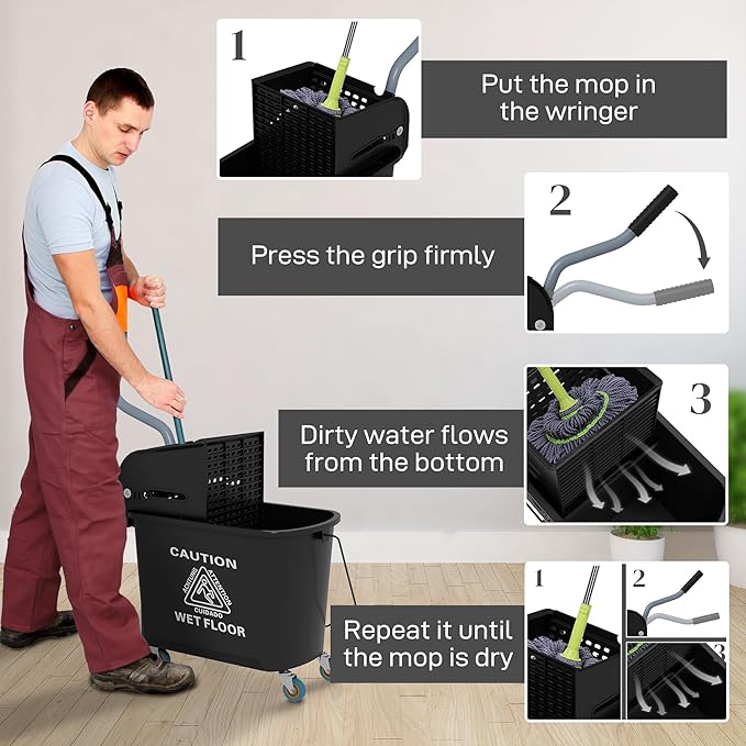 HOMCOM Compact Mop Bucket with Wringer on Wheels for Floor Cleaning, 21 Quart, Separate Dirty and Clean Water, for Home, Apartment, Black