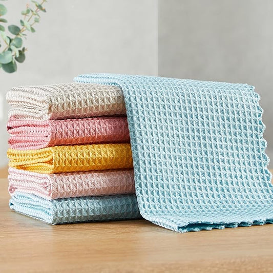 JOYMOOP Microfiber Cleaning Cloth, Reusable Absorbent Microfiber Cleaning Cloths, Kitchen Dish Cloth Waffle Weave 5 Pack, Mixed Color, 9.8×9.8inch