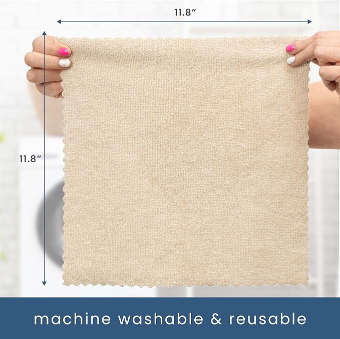 S&T INC. 50 Pack Microfiber Cleaning Cloth with Box, Bulk Towels for Home, Reusable Microfiber Towels for Cars, Cleaning Rags, Beige, 11.8 Inches x 11.8 Inches, 50 Count