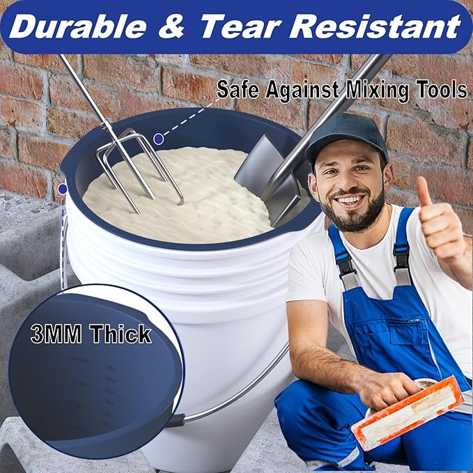 5 Gallon Reusable Bucket Liner, Time Saving Concrete Tools Durable Silicone Bucket Insert, Food Grade Container for Food Storage, for Paint, Thinset, Ice, Slime, Cleaning, Wall Patch Compound (Blue)
