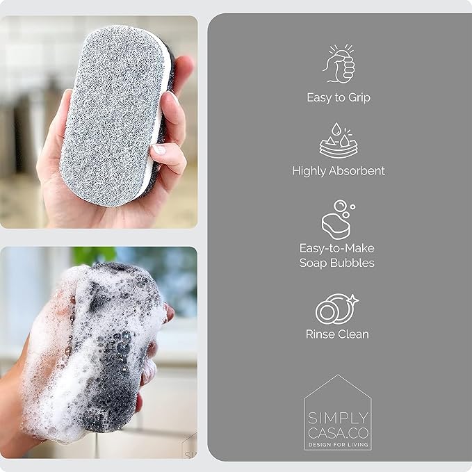 Kitchen Dish Cleaning Sponges - Pack of 6 | Non-Scratch & Fast-Drying | Reusable Scrubbers for Kitchen & Household Use | Stylish Black & White Design