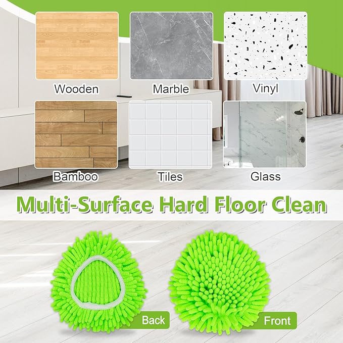 6 Pack Mop Replace Heads Mop Heads Replacements for O-Cedar RinseClean 2-Tank Spin Mop System,Chenille&Microfiber Mop Head Refills for Multi-Surface Floor Dry/Wet Use,Reusable and Washable,Green