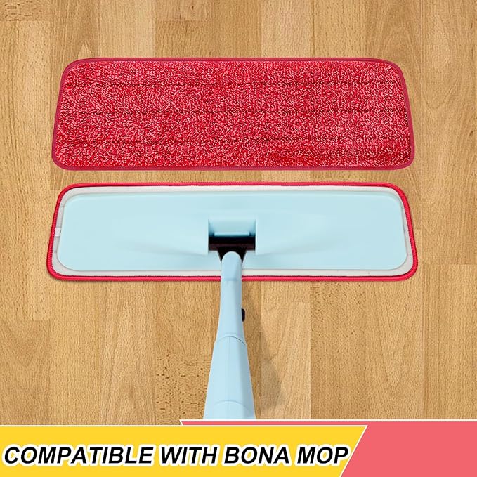 Set of 3 Microfiber Spray Mop Replacement Heads for Wet/Dry Mops Reusable Replacement Refills Fits for Bona Floor Care System (red)