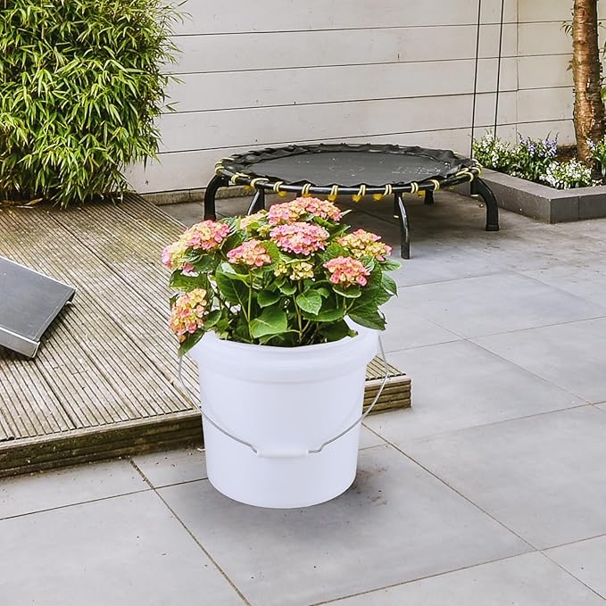 4 Gallon All Purpose Pail with Airtight Lids, Plastic Food Grade White Bucket with Handle, 4 Packs