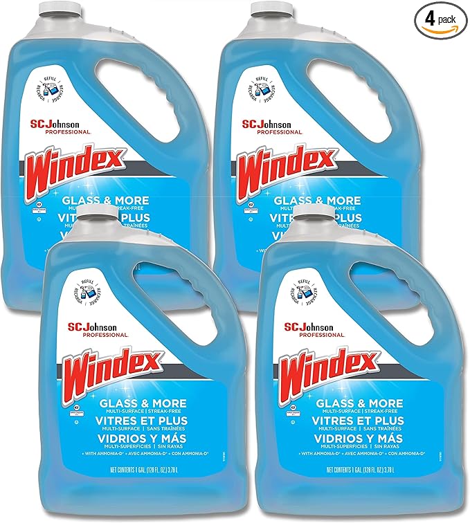 Windex Glass & Multi-Surface Cleaner, 128 Oz Bottle, Case Of 4