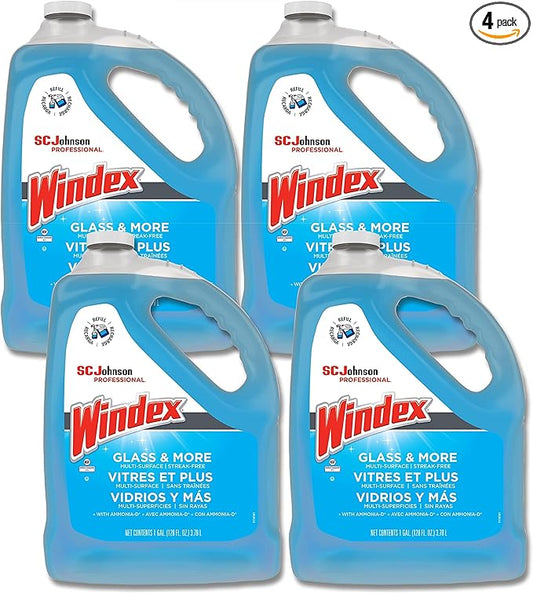 Windex Glass & Multi-Surface Cleaner, 128 Oz Bottle, Case Of 4
