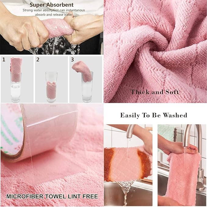 10 Pack Kitchen Cloth, Microfiber DishTowels Washcloths, Super Absorbent Coral Velvet Dishtowels, Premium Cleaning Cloths,Non-Stick Oil Quick Dry Dish Towels, Soft Tea Towels, Table Cleaning Cloths.
