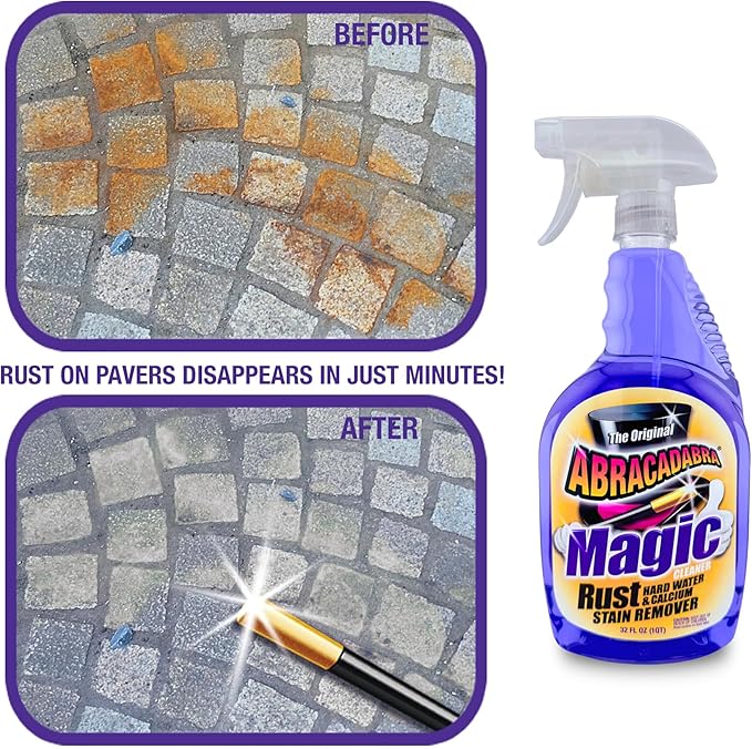 Abracadabra® Magic Rust Remover 32oz – Rust Stain, Hard Water & Calcium Remover for Concrete, Fiberglass, Glass, fabrics, Vinyl, Metals, Carpet & More – Fast & Powerful Cleaning for Home & Outdoor Use
