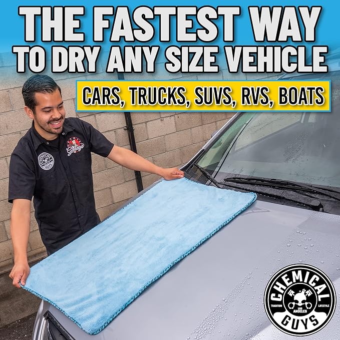 Chemical Guys Woolly Mammoth Large, Super Absorbent and Soft Microfiber Towels for Cars, Blue (36 x 25 inches)