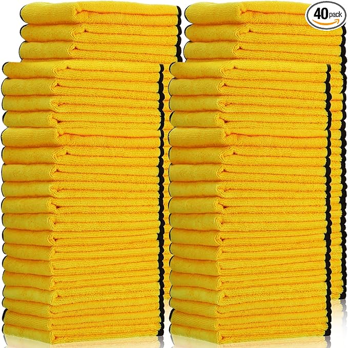 Tallew 40 Pcs Microfiber Towels 16 Inch x 16 Inch Microfiber Cloth Car Drying Towels for Cars Washing Polishing Office Windows Cleaning Household Supplies (Yellow)
