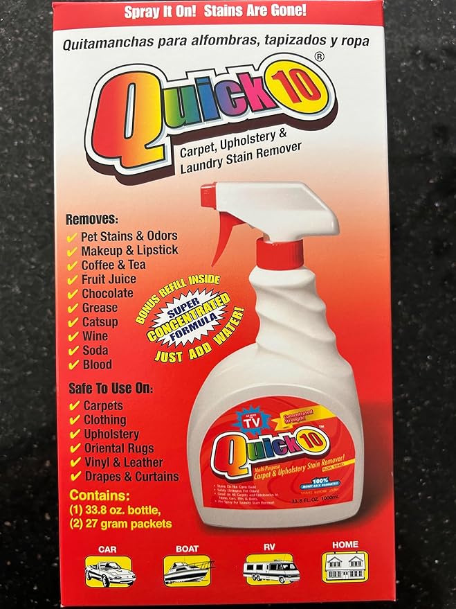 QUICK10 - Multipurpose Stain Cleaner - Enzyme Cleaner for Carpet, Clothing, Upholstery & Pet Messes - Pre-Laundry Wash & Versatile Stain Remover