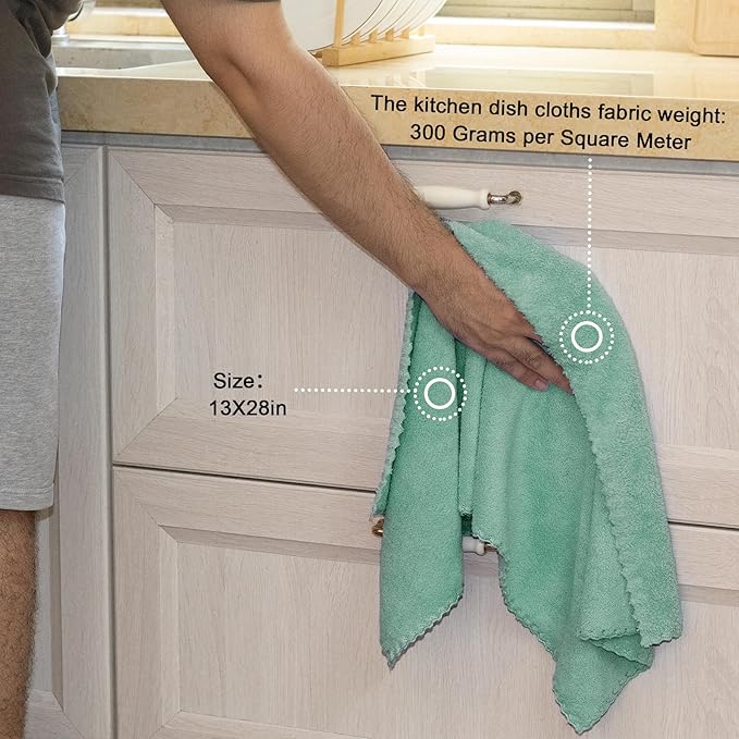 kimteny Kitchen Cloth Dish Towels, 13x28 Inches Premium Dishcloths, Super Absorbent Coral Velvet Microfiber Cleaning Cloths, Fast Drying Rags for Washing Dishes (13x28-8 Pack, Green)