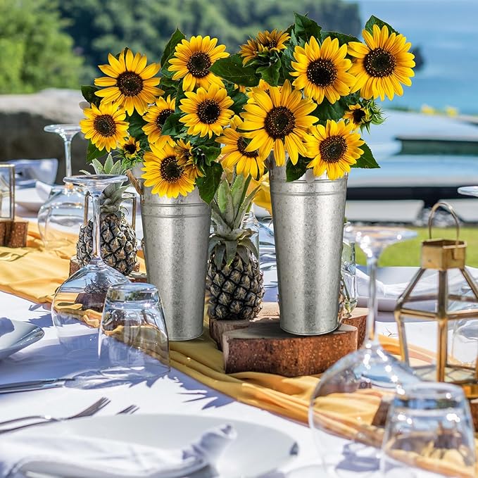 Bokon 32 Pack 9 Inch Flower Bucket Bulk, Galvanized Metal Vases, Rustic Vintage Flower Vases with Handles, Tall Farmhouse Planter Pails Buckets for Wedding Centerpieces, Party Decoration, DIY Craft