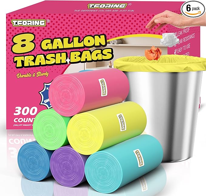 300 Count 8 Gallon Trash Bags - Heavy Duty Medium Garbage Bags 30 Liter Unscented 0.94 Mil Thick & Leakproof Wastebasket Liners for Kitchen Bathroom Home