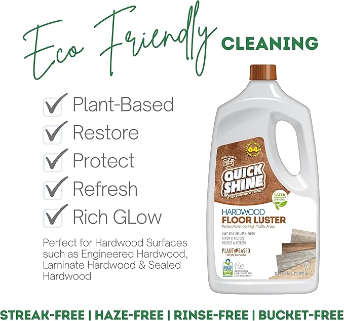Quick Shine Hardwood Floor Luster 64oz | Plant-Based Cleaner & Polish w Carnauba | Simply Squirt & Spread & Multi Surface Floor Cleaner 64oz | Ready to Use, Dirt Dissolving, Streak Free