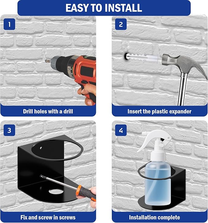 Spray Bottle Holder Wall Mount,1 Pcs Spray Can Holder,Spray Can Organizer with Screws,Spray Bottle Hanging Rack,Spray Paint Can Holder for Garage Home Workspace Van Organizer