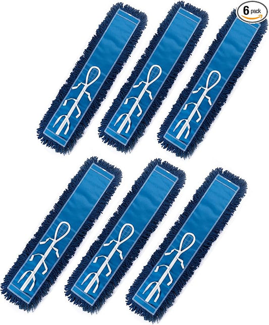 Matthew Cleaning 36'' Industrial Strength Cotton Dust Mop Refill Washable Replacement Heads for Residential & Commercial Use Fit Standard Dust Mop Frames, Hardwood, Laminate, Concrete Floors 6 Pack