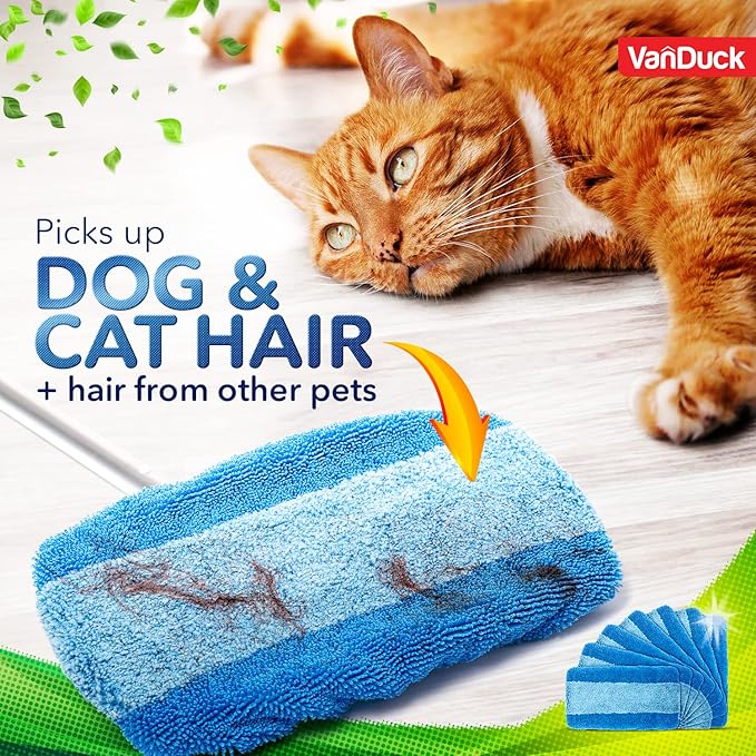 VanDuck Reusable Pet Heavy Duty Mop Pads Compatible with Swiffer Sweeper (4-Pack) - Washable Microfiber Mop Pads for Wet & Dry Use - All Purpose Floor Mopping and Cleaning Product