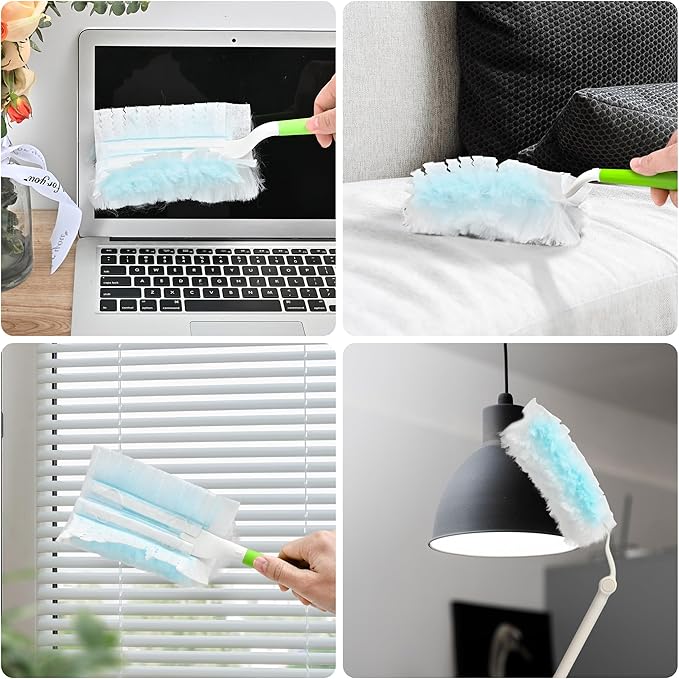 30 Pack Heavy Duty Duster Refills for Swiffer Dusters, Multi Surface 180 Dusters, 1 Handle,1 Upgrade Telescopic Hands