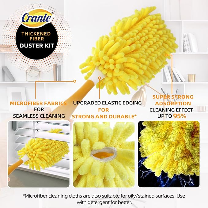 Duster Refills for Swiffer - Reusable Duster Refill Compatible with Duster Refill, 360° Dusters Refills 6 Pack + 1 Handle