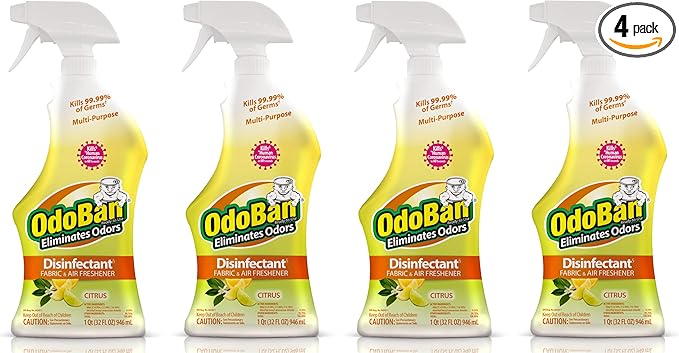 OdoBan Ready-to-Use Disinfectant and Odor Eliminator, Set of 4 Spray Bottles, 32 Ounces Each, Citrus Scent