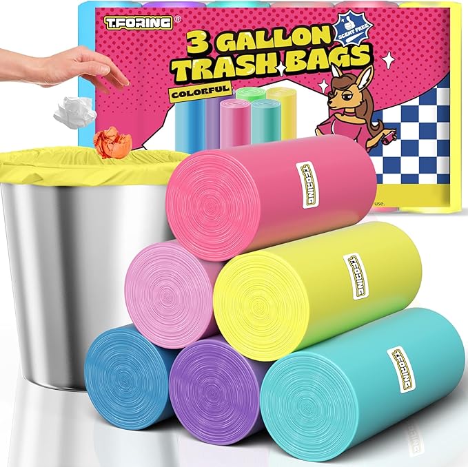 Small Trash Bags 3 Gallon -150 Count Mini Garbage Bags Unscented,12 Liter Colored Plastic Trash Can Liners,Strong Wastebasket Liners for Bathroom Toilet and Home