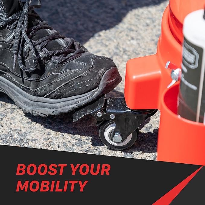 Maxshine 5 Gallon Universal Rolling Bucket Dolly (Red) | Heavy-Duty Detailing Bucket Cart with 5 Wheels & 2 Locking Casters | Mobile Organizer for Compounds, Brushes & Car Wash Supplies