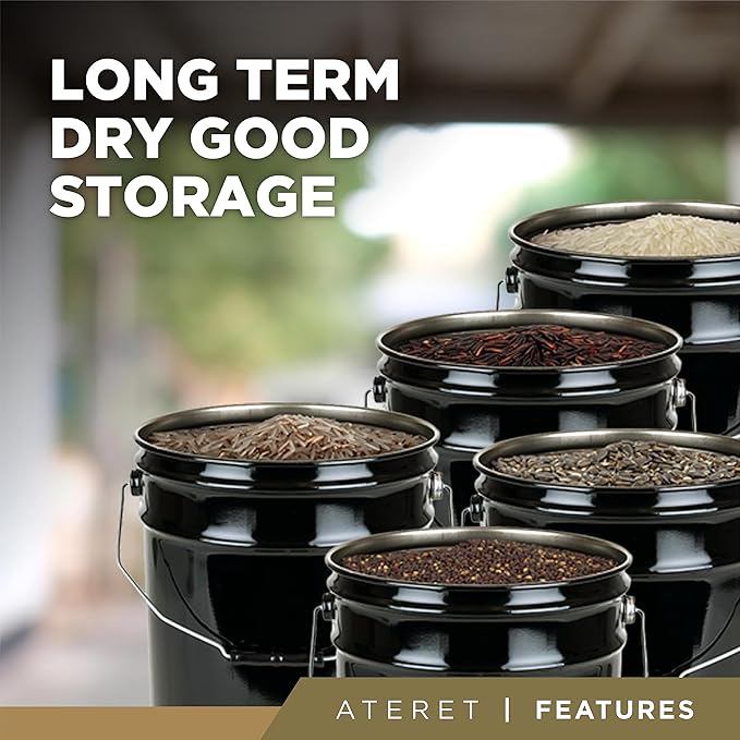 ATERET 5 Gallon Black Metal Bucket, Heavy Duty Durable Steel Open Head Pail with Handle for Outdoor and Household Use (12 Pack - Bucket Only)