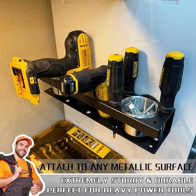 ULIBERMAGNET Magnetic Spray Can Holder,Magnetic Power Tool Organizer Rack,Heavy Duty Cup Drill Holder,Wall Mount Metal Tool Rack with Screwdriver, Cordless Drill, Spray Bottle, Utility Rack for Garage